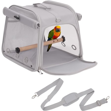 Portable Small Bird Travel Cage Carrier, Parrot Parakeet Cockatiels Bird Travel Cage, Lightweight Travel Bird Cage with Stand and Easy Clean Tray