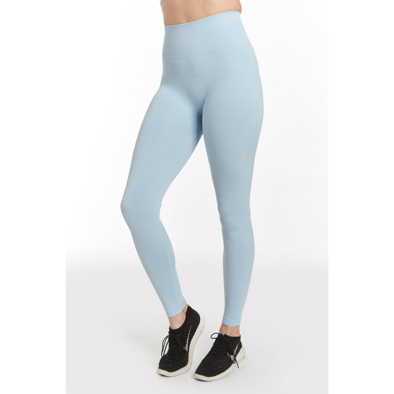 Womens Ribbed High Waisted Seamless Leggings Butt Lifting For Gym Workout  Yoga Running By MAXXIM Blue Medium