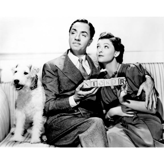 Thin Man movie stars William Powell Myrna Loy & Skippy as Asta Pooch 24x30 poster