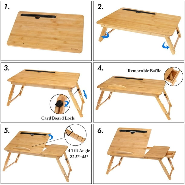 Plateau de lit en bois de bambou Portable, Table de petit déjeuner, support  d'ordinateur, bureau