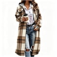 thumbnail image 2 of Usloyux Women's Plaid Hooded Zip Up Cardigans Long Sleeve Longline Coats with Chest Pockets Casual Fall Winter Tops, Beige 2XL, 2 of 7