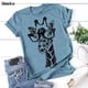 thumbnail image 4 of Nueva camiseta de verano con estampado de jirafa, camiseta informal de dibujos animados para mujer Irfora Negro/S, 4 of 5
