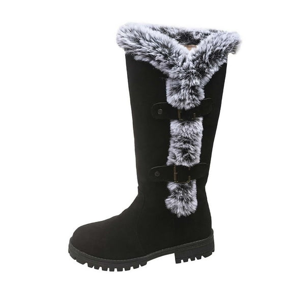 Black Womens Casual Snow Boots Featuring Round Toe Low Heel And Warm Lining Ideal For Seasonal Activities