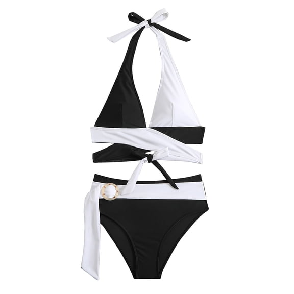Staron Women's Sling Hollow Bikini Swimsuit Two Piece Set with Removable Padded Bra High Cut Bathing Suit for Beach Pool Vacation, White M