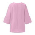 thumbnail image 5 of CHOK Hauts en Coton et Lin pour Femmes Grande Taille Décontracté Couleur Unie Fente Col Rond Manches 3/4 Blouses Habillées, 5 of 5