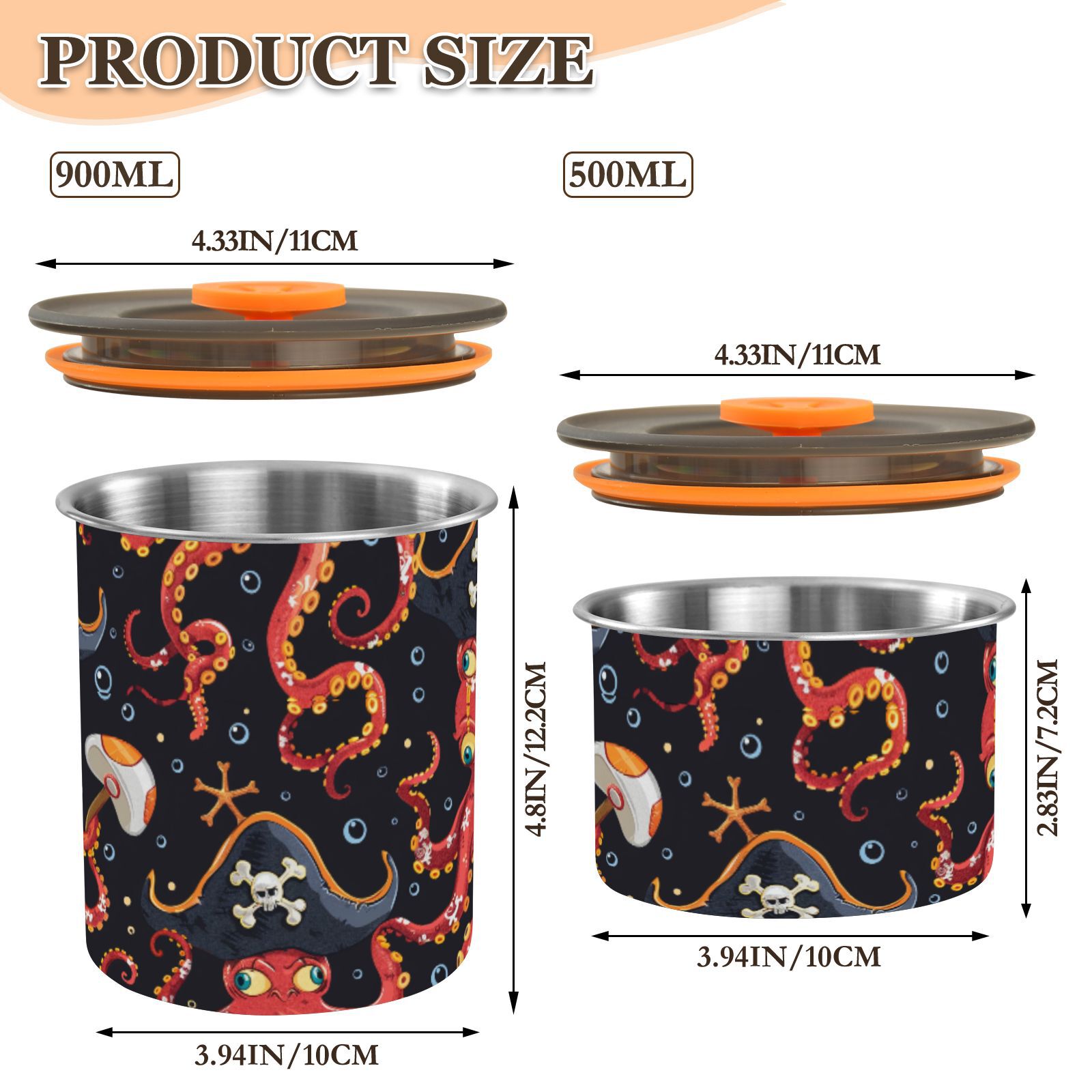 Octopus Captain Bubble Airtight Coffee Bean Canister 30oz Food Storage Containers with Lids For Gournd, Tea, Sugar, Flour, Rice, Cereal, Candy Cookie Jar