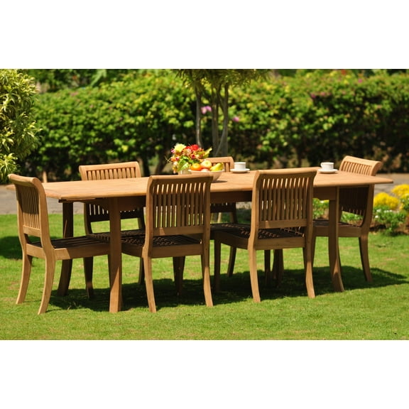 Teak Dining Set: 6 Seater 7 Pc: 94" Double Extension Rectangle Table & 6 Giva Armless Chairs Outdoor Patio Grade-A Teak Wood WholesaleTeak #WMDSGV44