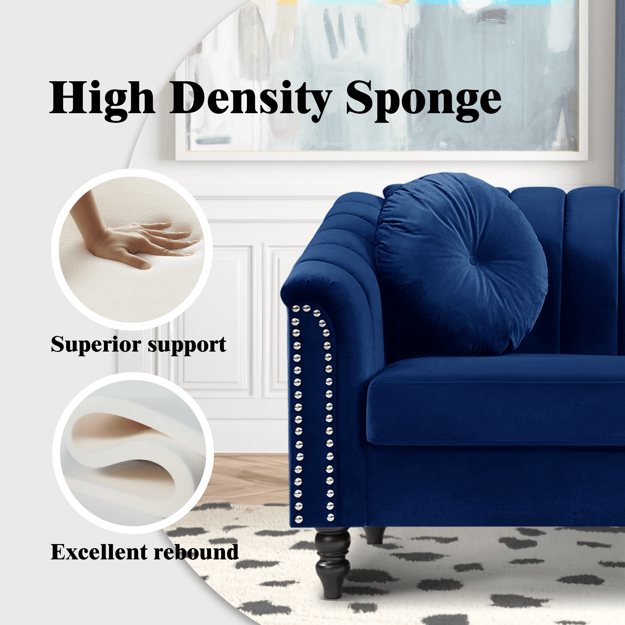 Aukfa 3 Pieces Sectional Sofa Couch Set for Living Room, 3 Seat Sofa, Loveseat and Accent Chair,Blue