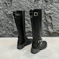 thumbnail image 6 of Dasayo Black Women Boots Low Heel Mid-Calf Wide Width Faux Leather Round Toe Pull on Buckles Boots Shoes Women 36, 6 of 9