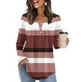 thumbnail image 2 of XuJwPNcy Womens Long Sleeve Striped Henley Tops Casual Loose Fit Color Block Blouse Spring Fall Tunic Shirts(Pink,XX-Large), 2 of 7