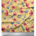 thumbnail image 1 of Soimoi Yellow Cotton Cambric Fabric Flower & Leaves Watercolor Print Fabric by the Yard 42 Inch Wide, 1 of 3