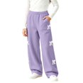 thumbnail image 5 of Girls Sweatpants with Lace Bow Elastic Waist Cute Casual Baggy Kids Wide Leg Pants Purple 10, 5 of 7