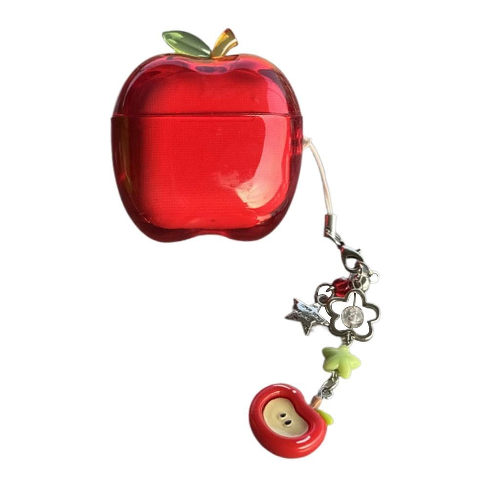 Transparent TPU Soft Rubber Protective Case For AirPods 4 Cute Apple Design With Rotatable Leaf And Anti Dust Hook