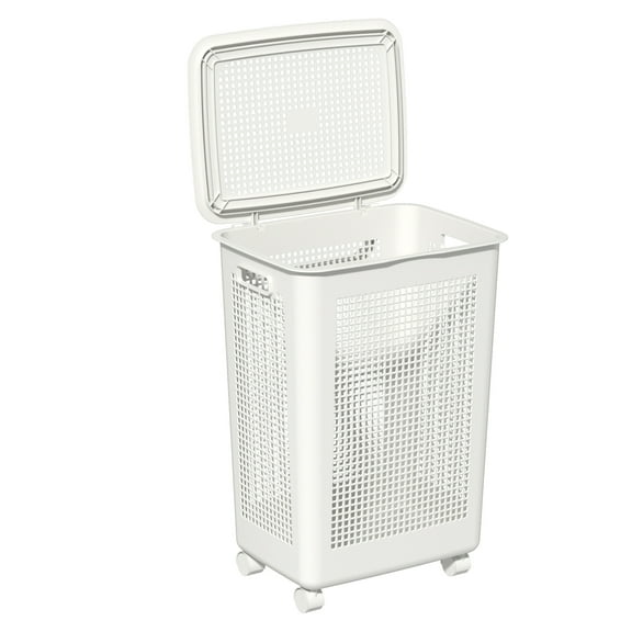 Callyne 68 L/18 Gallon Laundry Basket with Wheels, 23.62 Inch Tall Plastic Laundry Hamper with Lid, Pack of 4, White