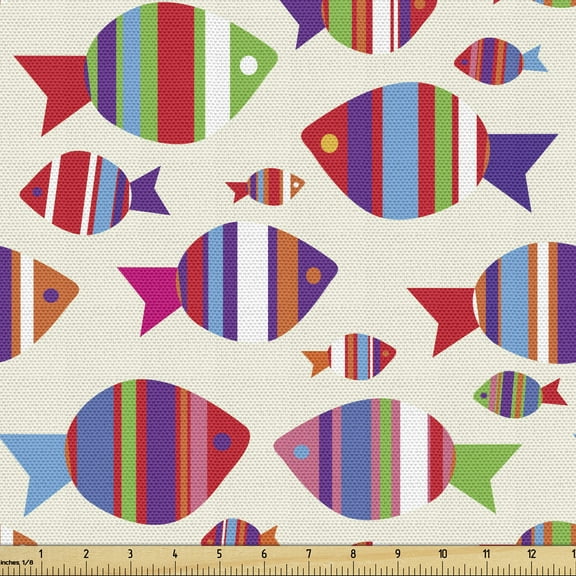 Ambesonne Fish Fabric by the Yard Upholstery, Vibrant Striped Fishes, 1 Yard, Multicolor
