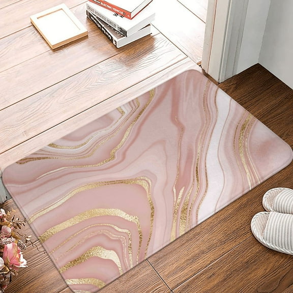 Front Door Mat Indoor Outdoor Outside Entrance - 16*24in Washable Rose Gold Glitter Splatter Thin Bathroom Rugs Fit Under Door, Bath Rugs for Bathroom, Kitchen Rugs Mats for Floor