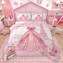 Homewish Kawaii Princess Dress Queen Comforter Set for Girl, Romantic Love Heart Bedding Sets, Pink Fashion Reversible Bedding Comforter Set, Lightweight Room Decor, 3 Pieces