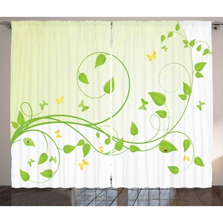 Vine Curtains 2 Panels Set Flourishing Sapling Pattern With Butterflies And Ladybugs On Leaves Window Drapes For Living Room Bedroom 108w X 63l