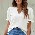 thumbnail image 5 of Womens Clothing Homenesgenics Womens Tops under $5 Women chiffon blouse v-Neck big ball of wool shirt with puffed sleeves White XL, 5 of 7