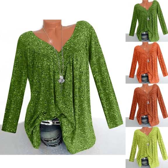 Aimik Womens Plus Size V-Neck Tops Ruched Tunic Long Sleeve T-shirt Summer Clothes Casual Tunic Blouse