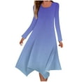 thumbnail image 2 of QUINDOS Dresses for Women Crew Neck Sundress Casual Long Sleeve Sun Dresses Summer Loose Tie Dye Irregular Hem Knee Length Midi Dresses for Women, 2 of 5