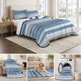 thumbnail image 6 of Queen Quilt Set 90''x96'', Blue Nordic Style Stripes Lightweight Summer Bedspread Coverlet Set with 2 Pillow Shams, Blue Gray Texture Breathable All Season Quilt Bedding for Bedroom/Guest Room, 6 of 9