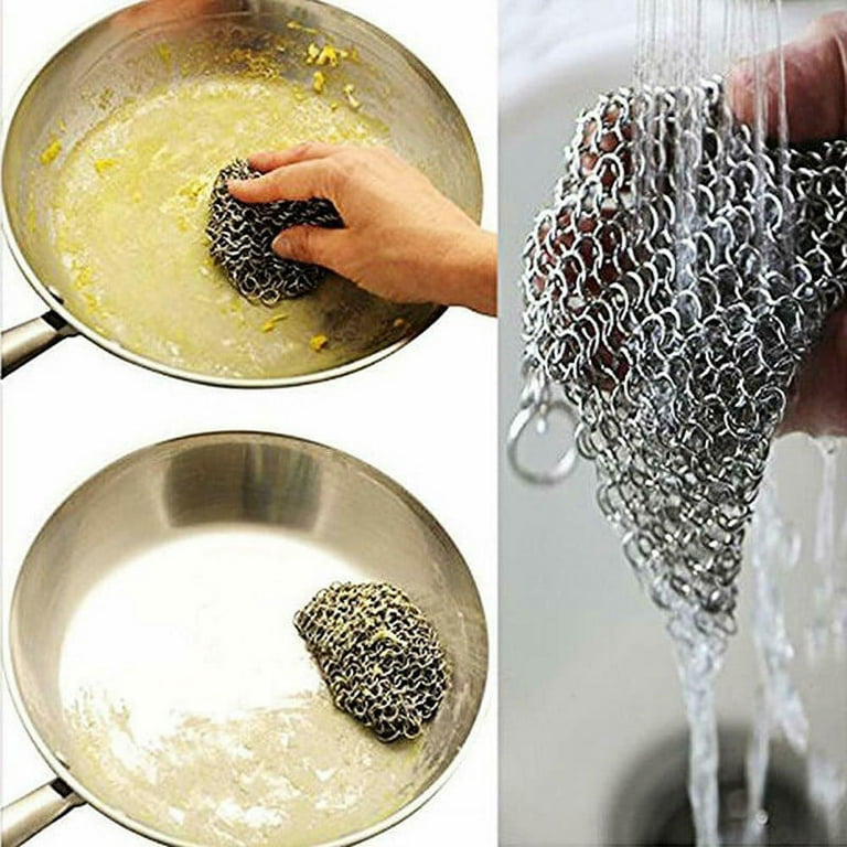 Cast Iron Skillet Cleaner, 316 Stainless Steel Chainmail Scrubber