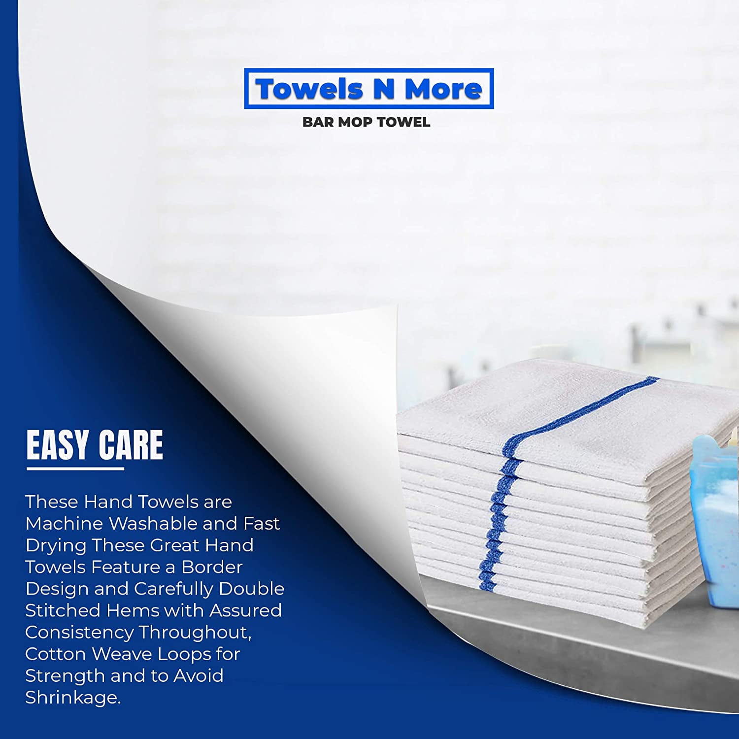 60 Commercial Kitchen Cleaning Towel 16x19 Bulk Bar Mop Towel 31oz use as Home Kitchen Cleaning Towels, Restaurant bar mop Towels Blue Center Stripe by Towels N More