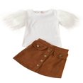 thumbnail image 1 of Ensemble Jupe Boutons Marron Manches Plumes Col Haut pour Filles, 1 of 5