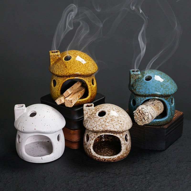 Handmade Ceramic Palo Santo Holder – Compact Sage Incense Burner for Meditation & Energy Cleansing Beige