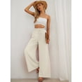 thumbnail image 3 of MODERN GOOSE Women's Wide Leg Palazzo Pants, Drawstring Waist, Pockets, Ivory, XL, 3 of 14