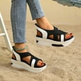 thumbnail image 5 of Women's Sandals Wedge Breathable Open Toe Summer Women's Trendy Solid Color Ankle Strap Women Footwear Women's Fashionable Casual Versatile Summer Fashion Beach Shoes Black 5, 5 of 8