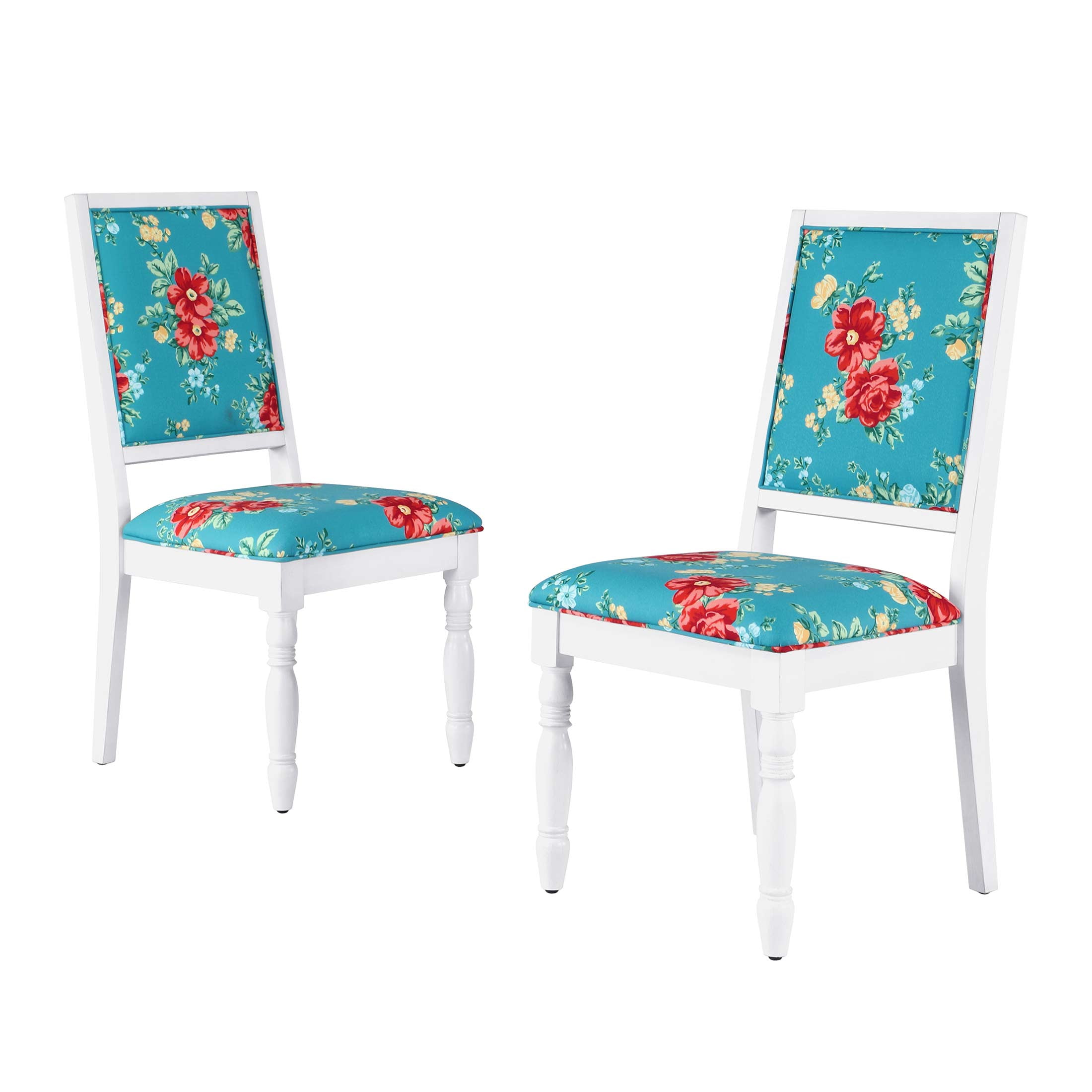 The Pioneer WomanCallie Vintage Floral Dining Chairs Made With Solid Wood Frame, Set of 2, White Finish