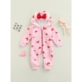 thumbnail image 2 of Kiapeise Baby Girls Valentines Day Outfits Zipper Hoodie Jumpsuit Long Sleeve Heart Print Romper, 2 of 9