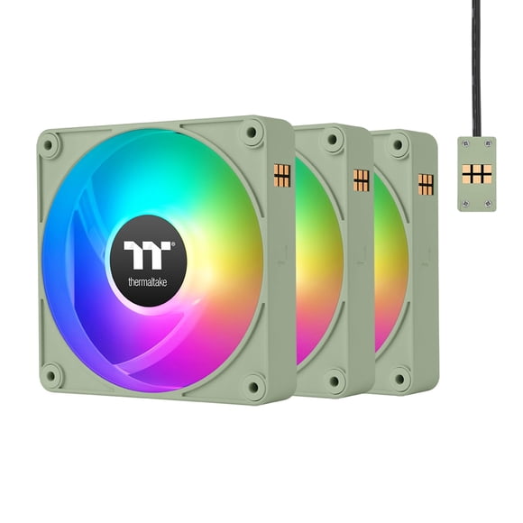 Thermaltake CT120 EX ARGB Reverse PC Cooling Fan Matcha Green 3-Fan Pack, Magnetic Connection, 5V Motherboard Sync, 16.8 Million Colors 9 Addressable