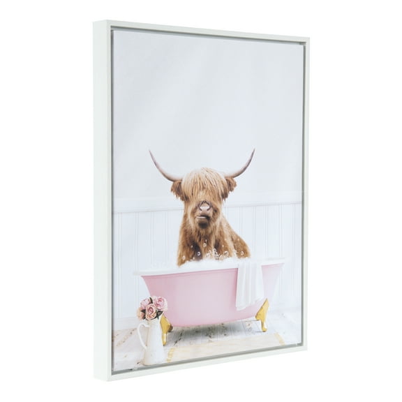 Amy Peterson Highland Cow in Cottage Rose Bath 16"x 20" Framed Canvas Art Print by Design Ovation