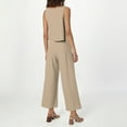thumbnail image 3 of Conjunto de dos piezas de lino liso para mujer: chaleco sin mangas y pantalones de cintura alta y pierna ancha, bolsillos laterales, ropa informal de verano - Tallas S-XXXXL, 3 of 6