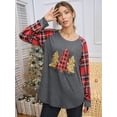 thumbnail image 4 of Nlife Women Christmas Trees Print Raglan Plaid Stiching Pullover Tops, 4 of 7