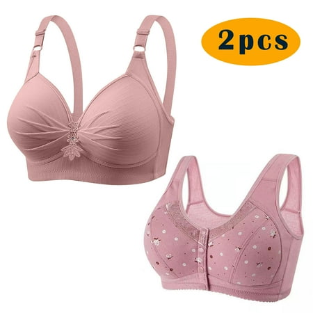 Itsame 2PC Bras for Women s Full Support Everyday Casual Bra Set Breathable Wireless Comfort Bralette Pink Size L