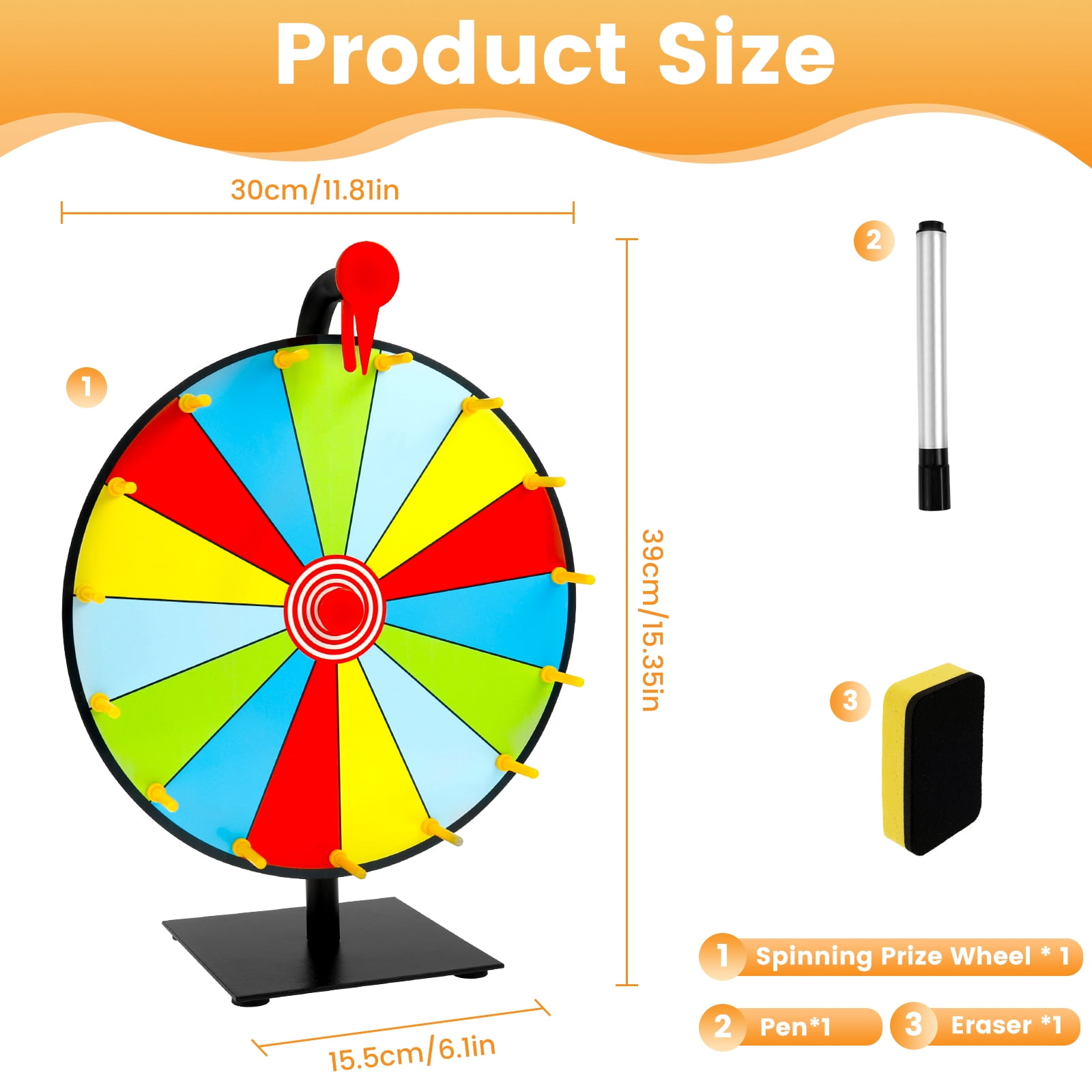 15 Grids Prize Wheel DIY Interactive Spin Wheel with Board Eraser and Pen Erasable Tabletop Roulette Spinner for Home Trade Show Carnival Party