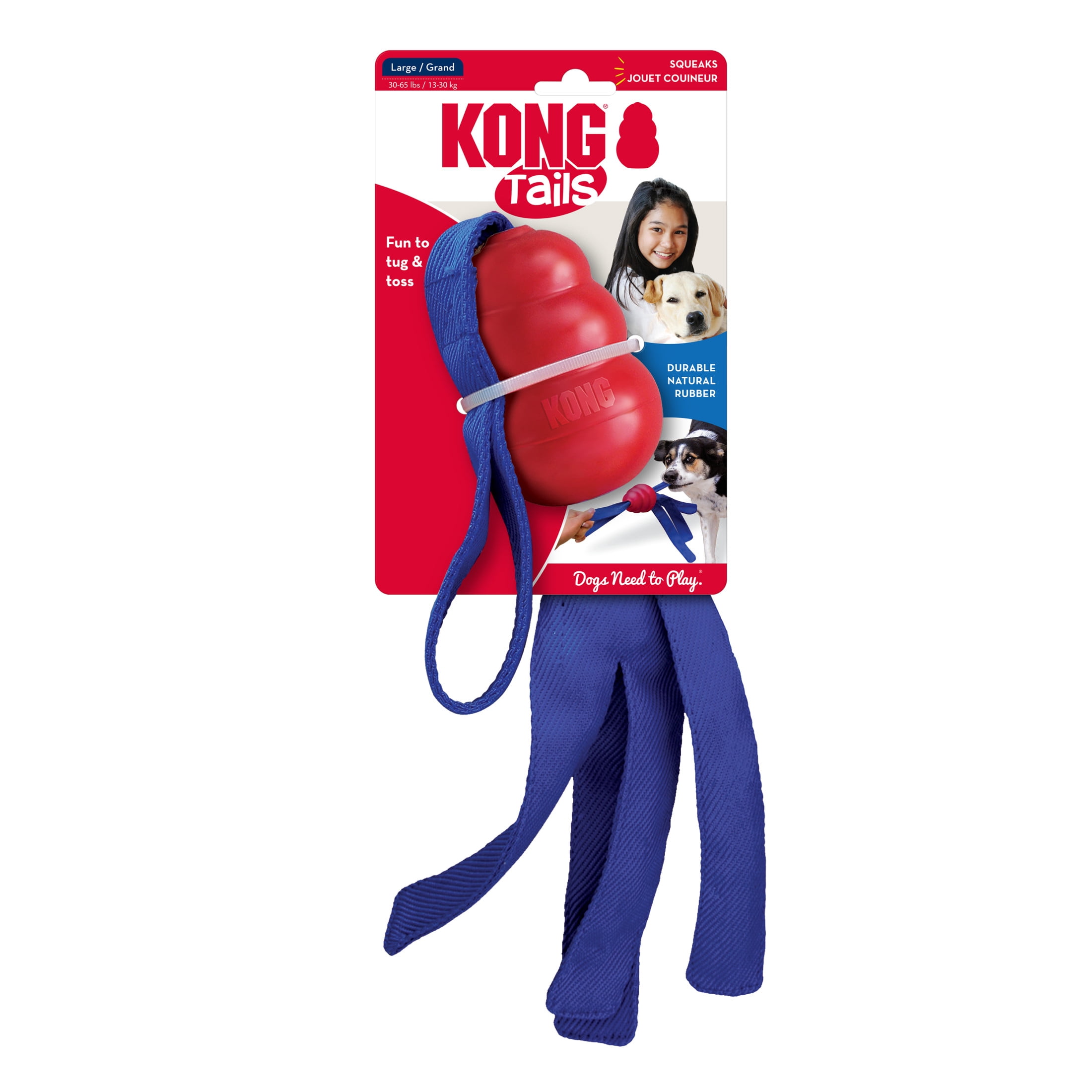 KONG® Tails, Natural Classic Rubber with Squeaker Looped Handle Dog Toy, Large