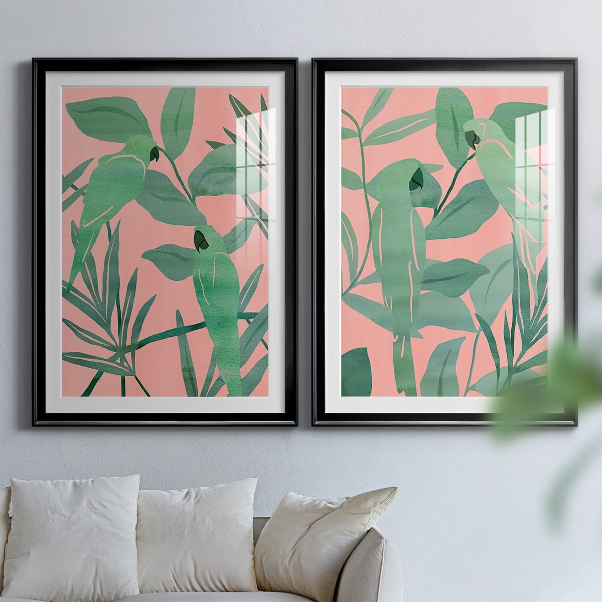 Wexford Home Pink and Green Birds of Paradise I Premium Framed Print, 18.5" x 24.5" - Ready to Hang, Black (Set of 2)