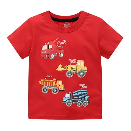 

Toddler T-shirts Boys Children s Shortsleeve Tees Fashion Cartoon 4 Engineering Vehicles Printing Baby Cotton T-shirts 12M-8T