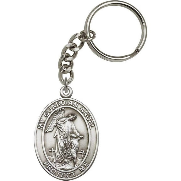 Antique Silver Guardian Angel Keychain