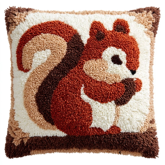 DIY Latch Hook Pillow Kit Animal Squirrel Crochet Kits Handmade Pillowcase Latch Hook Kit 17x17inch