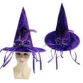 thumbnail image 2 of AWZXDE Chapeau de Sorcière Violet pour Fête d'Halloween pour Femme avec Fleurs Rouges, Couvre-Chef Pointu Violet, 2 of 7