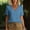 Blue, variant on Women's V Neck Cuffed Short Sleeve Linen Blouse Midnight Tone Solid Crinkled Relaxed Fit Casual Tee for Summer Daily Vacation Black M