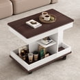 thumbnail image 3 of GZXS Multifunctional End Table with Lift-Top, Rotating Surface & Lockable Wheels - Mobile Sofa Side Table with Storage for Living Room or Bedroom (White+Brown), 3 of 10