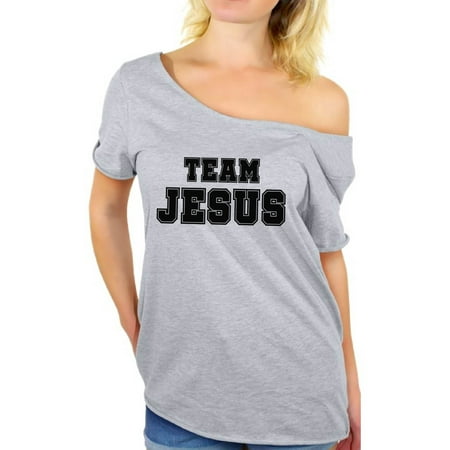 Awkward Styles Christian Gifts for Wife Team Jesus Ladies Off Shoulder Shirts Black Off The Shoulder Tshirt for Women Jesus Clothing for Women Oversized T-Shirt for Her Christian Clothes Womens