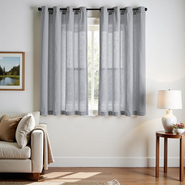 Cortinas JINCHAN Gris Translúcidas Mezcla de Lino 160x160cm para Puerta